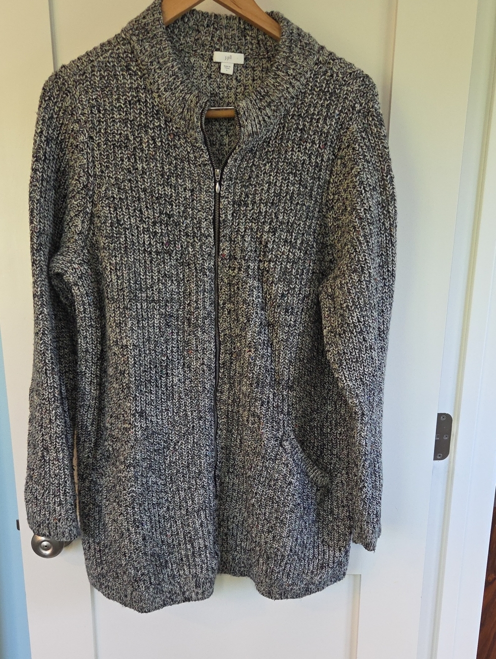 J. Jill Speckled Gray Ribbed Knit Sweater
